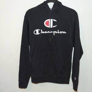 Champion Black Logo Hoodie Hooded Sweatshirt Men's Size S